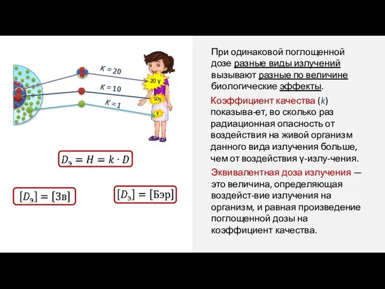 При одинаковой поглощенной дозе разные виды излучений вызывают разные по величине