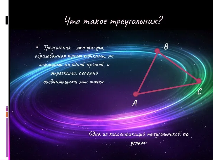 Что такое треугольник? Треугольник - это фигура, образованная тремя точками, не