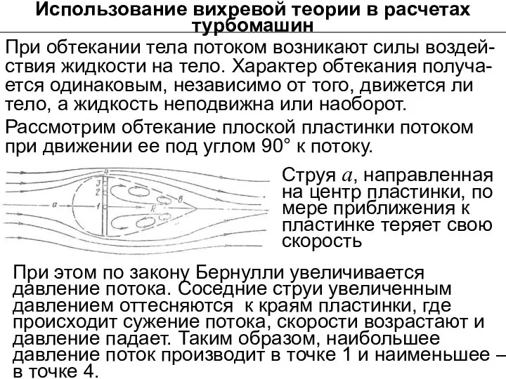 Использование вихревой теории в расчетах турбомашин При обтекании тела потоком возникают