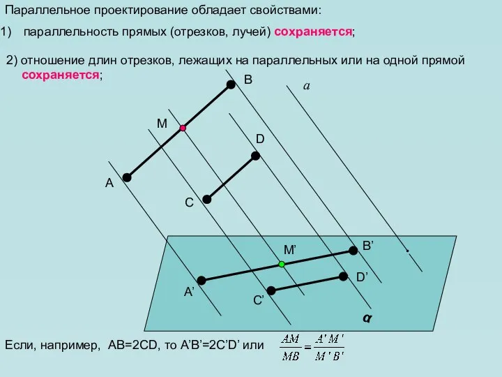 2) отношение длин отрезков, лежащих на параллельных или на одной прямой