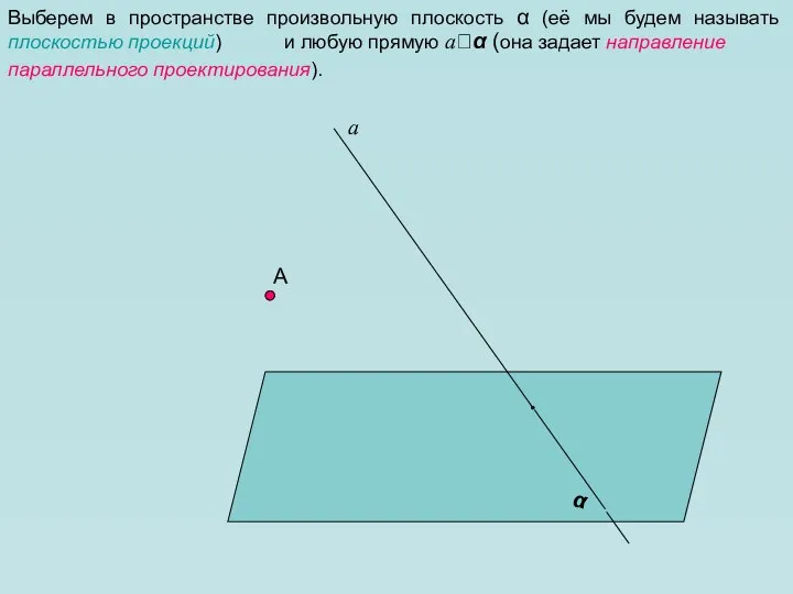 А Выберем в пространстве произвольную плоскость α (её мы будем называть