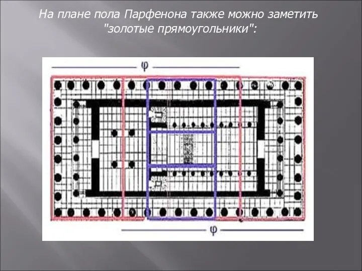 На плане пола Парфенона также можно заметить "золотые прямоугольники":