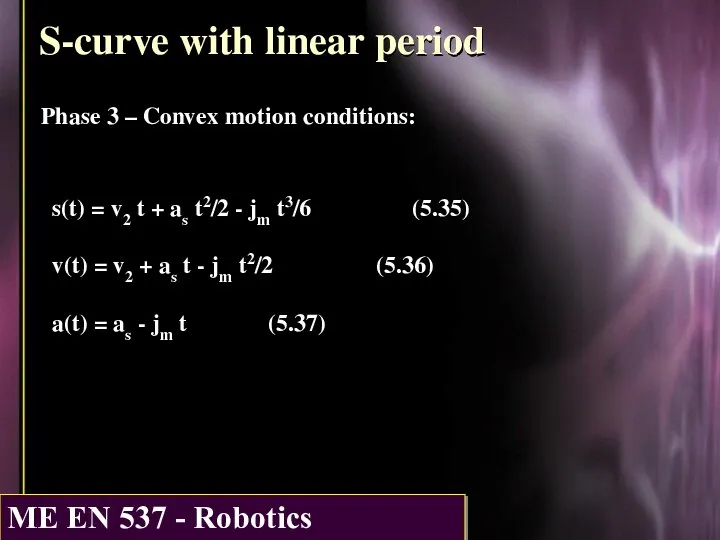 S-curve with linear period Phase 3 – Convex motion conditions: s(t)