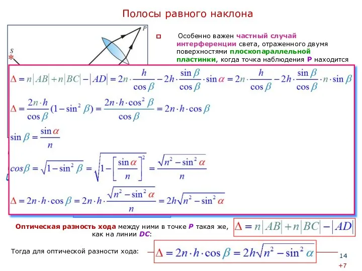 Полосы равного наклона Особенно важен частный случай интерференции света, отраженного двумя