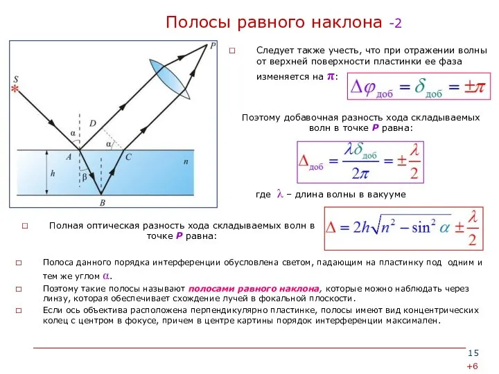 Полосы равного наклона -2 Следует также учесть, что при отражении волны