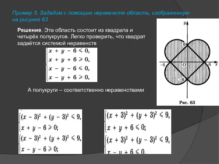 Пример 5. Зададим с помощью неравенств область, изображенную на рисунке 63