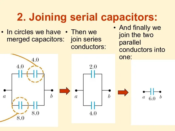 2. Joining serial capacitors: In circles we have merged capacitors: Then