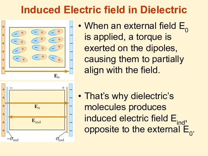 Induced Electric field in Dielectric When an external field E0 is