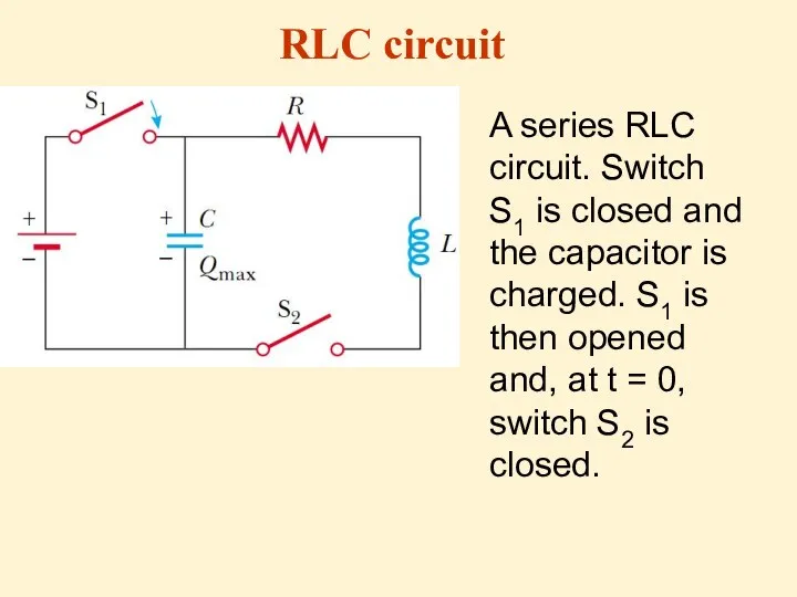 A series RLC circuit. Switch S1 is closed and the capacitor