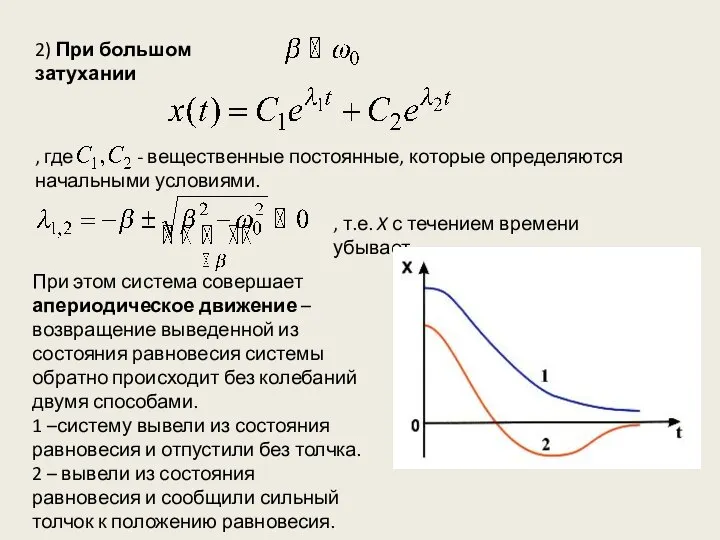 2) При большом затухании , где - вещественные постоянные, которые определяются