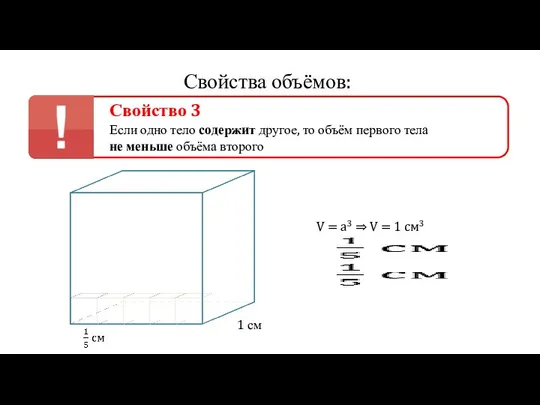 Свойства объёмов: Свойство 3 Если одно тело содержит другое, то объём