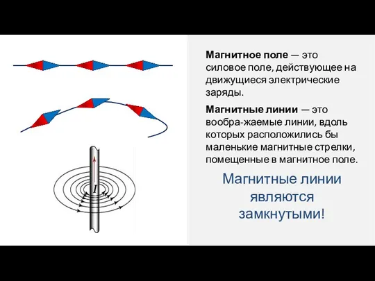 Магнитные линии — это вообра-жаемые линии, вдоль которых расположились бы маленькие