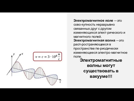 Электромагнитное поле —это сово-купность неразрывно связанных друг с другом изменяющихся элект-рического