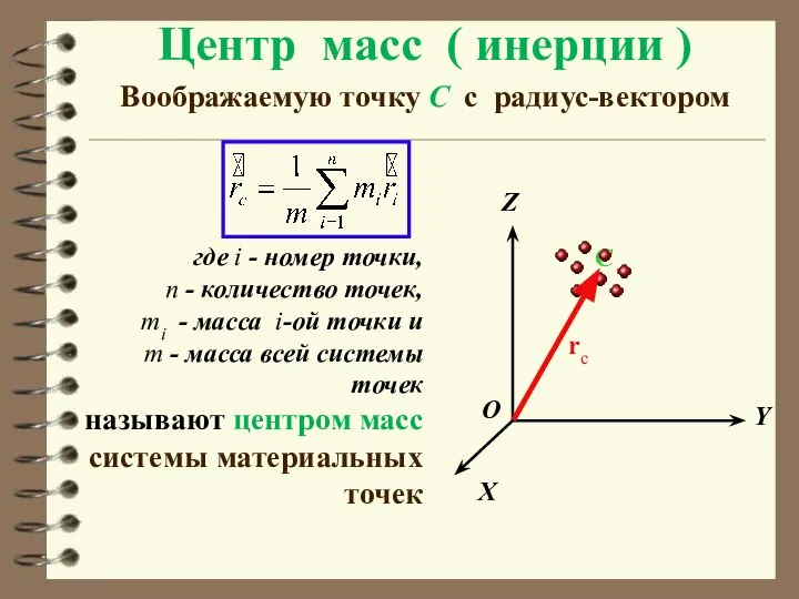 Центр масс ( инерции ) Воображаемую точку С с радиус-вектором X