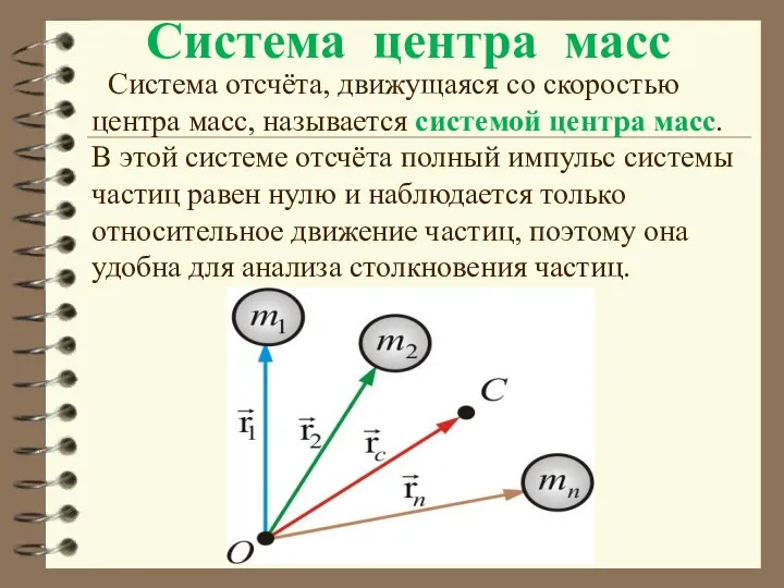 Система центра масс Система отсчёта, движущаяся со скоростью центра масс, называется