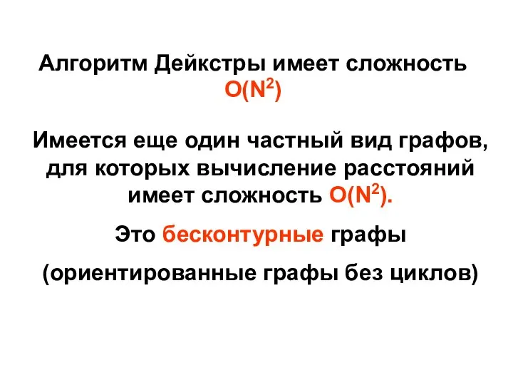 Алгоритм Дейкстры имеет сложность O(N2) Имеется еще один частный вид графов,