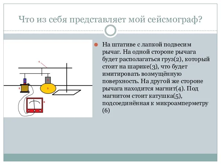 Что из себя представляет мой сейсмограф? На штативе с лапкой подвесим