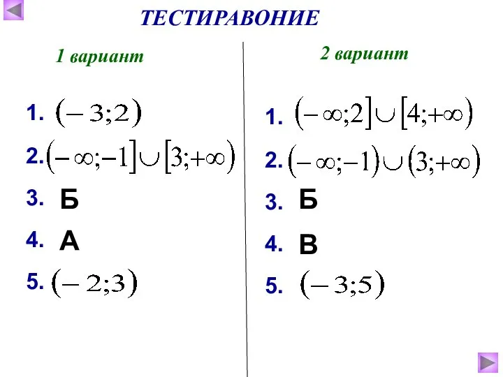 ТЕСТИРАВОНИЕ 1 вариант 2 вариант 1. 2. 3. 4. 5. 1.