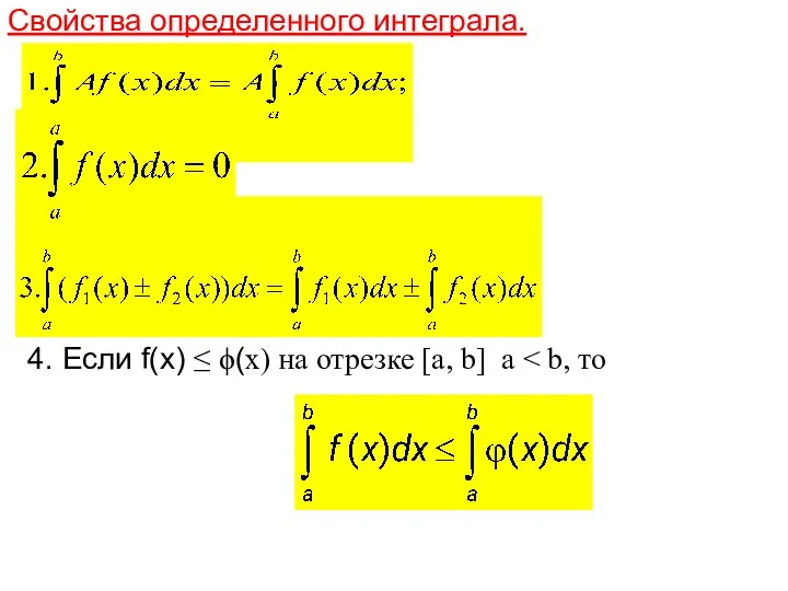 Свойства определенного интеграла. 4. Если f(x) ≤ ϕ(x) на отрезке [a, b] a