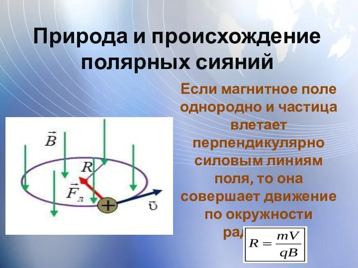 Природа и происхождение полярных сияний Если магнитное поле однородно и частица