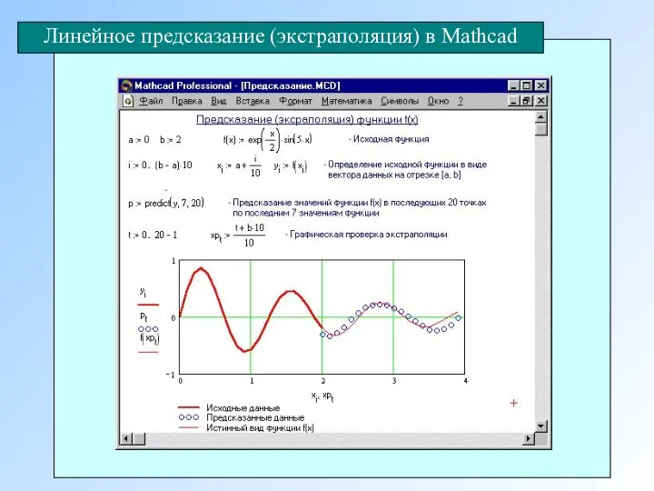 Линейное предсказание (экстраполяция) в Mathcad