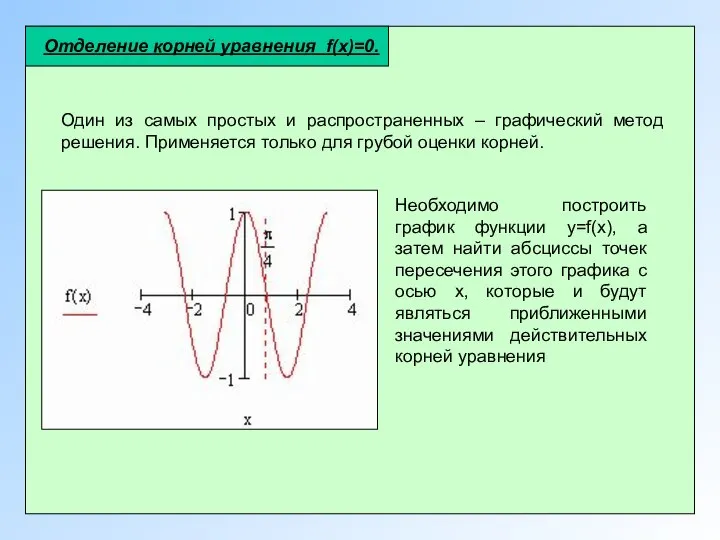 Отделение корней уравнения f(x)=0. Один из самых простых и распространенных –