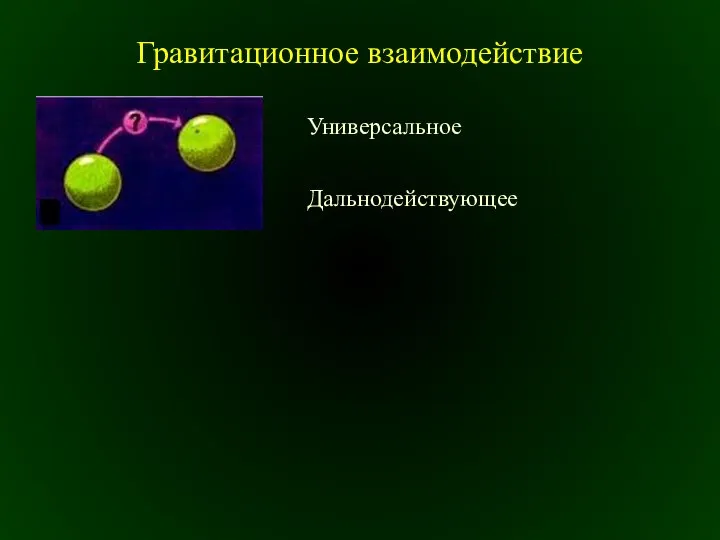 Гравитационное взаимодействие Универсальное Дальнодействующее