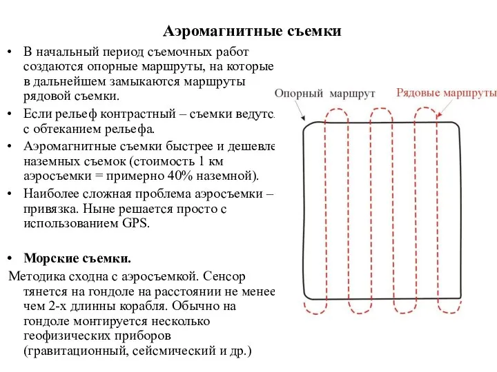 Аэромагнитные съемки В начальный период съемочных работ создаются опорные маршруты, на