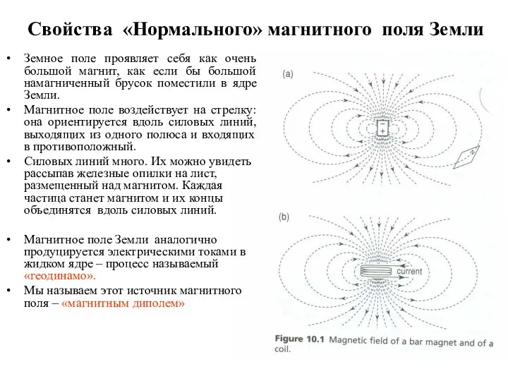 Свойства «Нормального» магнитного поля Земли Земное поле проявляет себя как очень