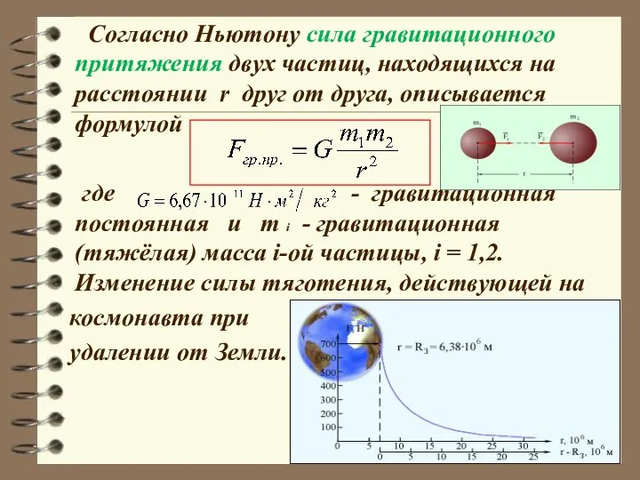 Согласно Ньютону сила гравитационного притяжения двух частиц, находящихся на расстоянии r