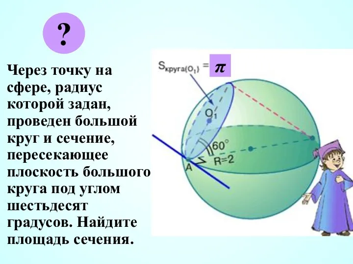 Через точку на сфере, радиус которой задан, проведен большой круг и