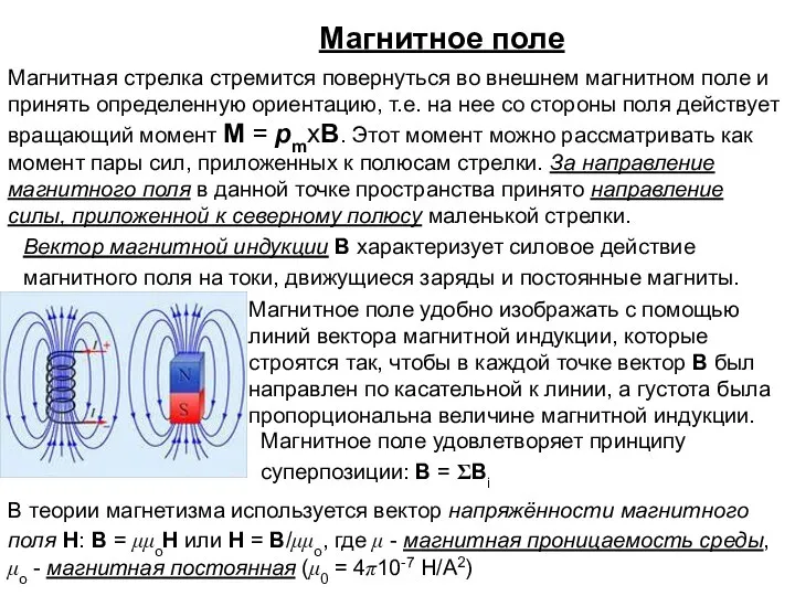 Магнитное поле Магнитная стрелка стремится повернуться во внешнем магнитном поле и