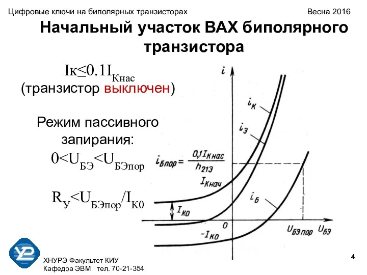 ХНУРЭ Факультет КИУ Кафедра ЭВМ тел. 70-21-354 Цифровые ключи на биполярных