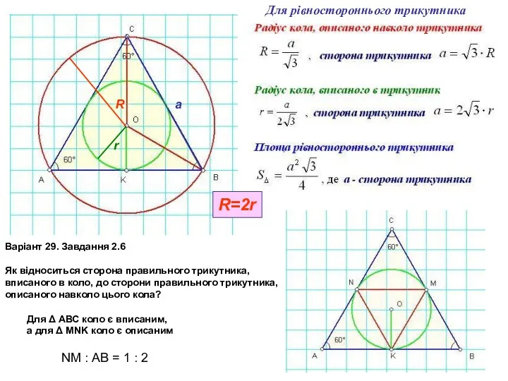 R r a Варіант 29. Завдання 2.6 Як відноситься сторона правильного