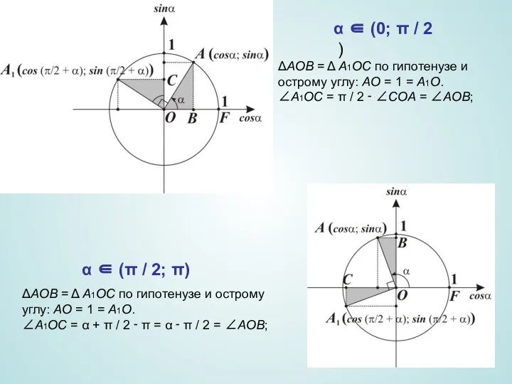 ΔAOB = Δ A1OC по гипотенузе и острому углу: AO =