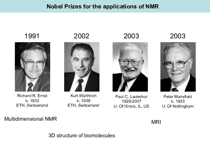 Nobel Prizes for the applications of NMR Richard R. Ernst b.