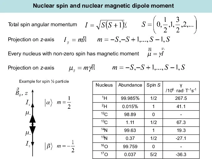 Total spin angular momentum Projection on z-axis Nuclear spin and nuclear