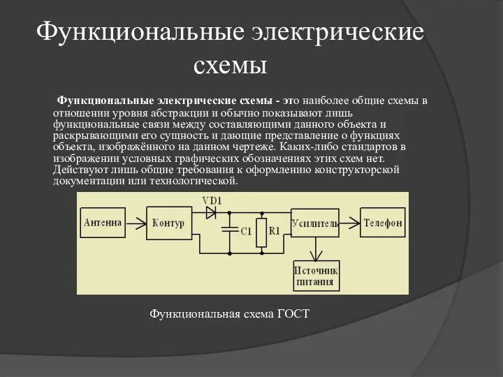 Функциональные электрические схемы Функциональные электрические схемы - это наиболее общие схемы