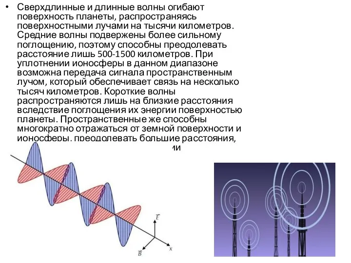 Сверхдлинные и длинные волны огибают поверхность планеты, распространяясь поверхностными лучами на