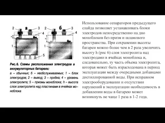 Использование сепараторов предыдущего слайда позволяет устанавливать блоки электродов непосредственно на дно