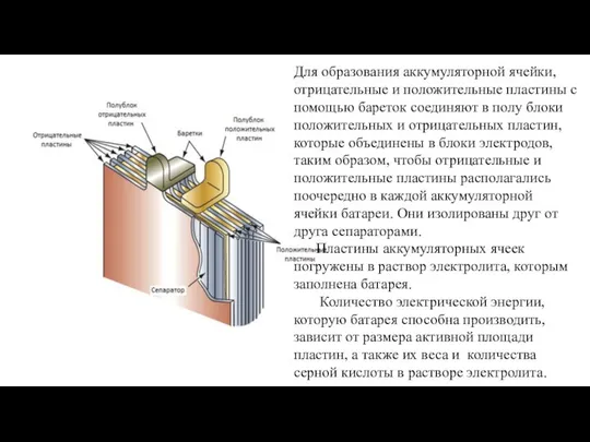 Для образования аккумуляторной ячейки, отрицательные и положительные пластины с помощью бареток