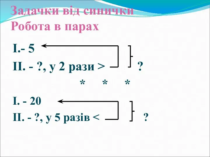 Задачки від синички Робота в парах I.- 5 II. - ?,