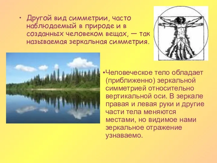 Другой вид симметрии, часто наблюдаемый в природе и в созданных человеком