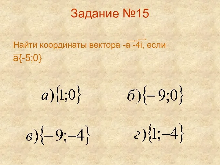 Задание №15 Найти координаты вектора -а -4i, если а{-5;0}
