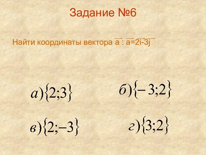 Задание №6 Найти координаты вектора а : а=2i-3j
