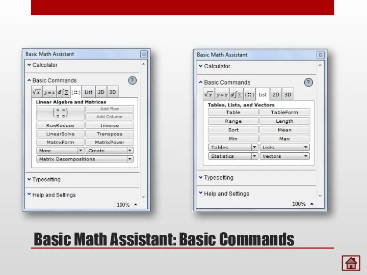 Basic Math Assistant: Basic Commands
