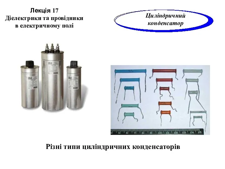 Лекція 17 Діелектрики та провідники в електричному полі Різні типи циліндричних конденсаторів