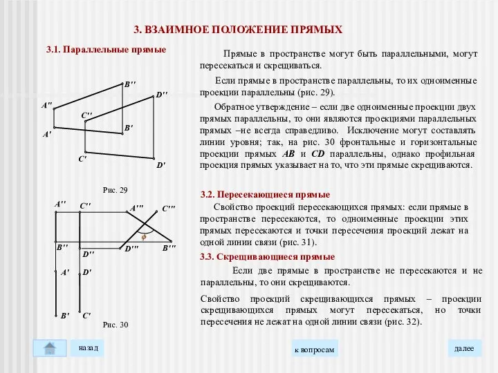 3. ВЗАИМНОЕ ПОЛОЖЕНИЕ ПРЯМЫХ 3.1. Параллельные прямые Прямые в пространстве могут