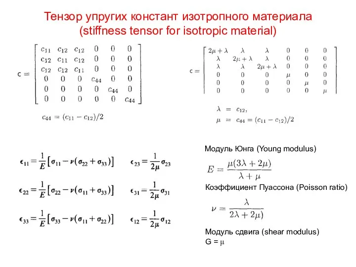 Тензор упругих констант изотропного материала (stiffness tensor for isotropic material) Модуль