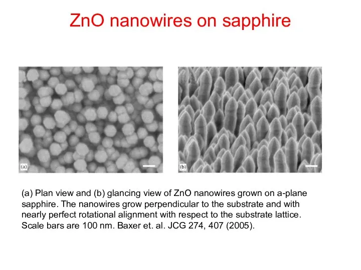 ZnO nanowires on sapphire (a) Plan view and (b) glancing view